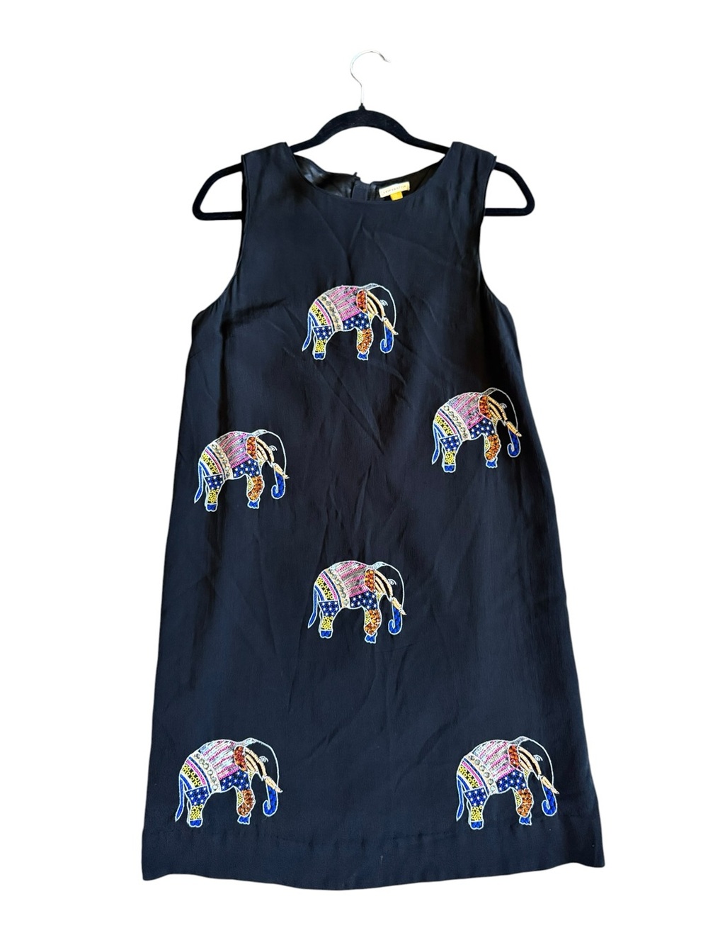 Anthropologie Sleeveless Shift Tunic Dress with Embroidered Multicolor Elephants